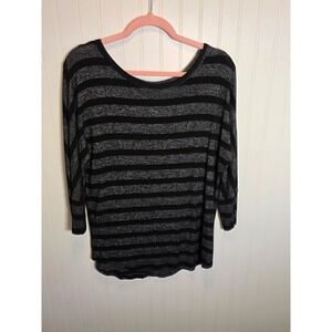 MIX by 41 Hawthorn Womens Black Grey Striped 3/4 Sleeve Knit Top Scoop Neck M